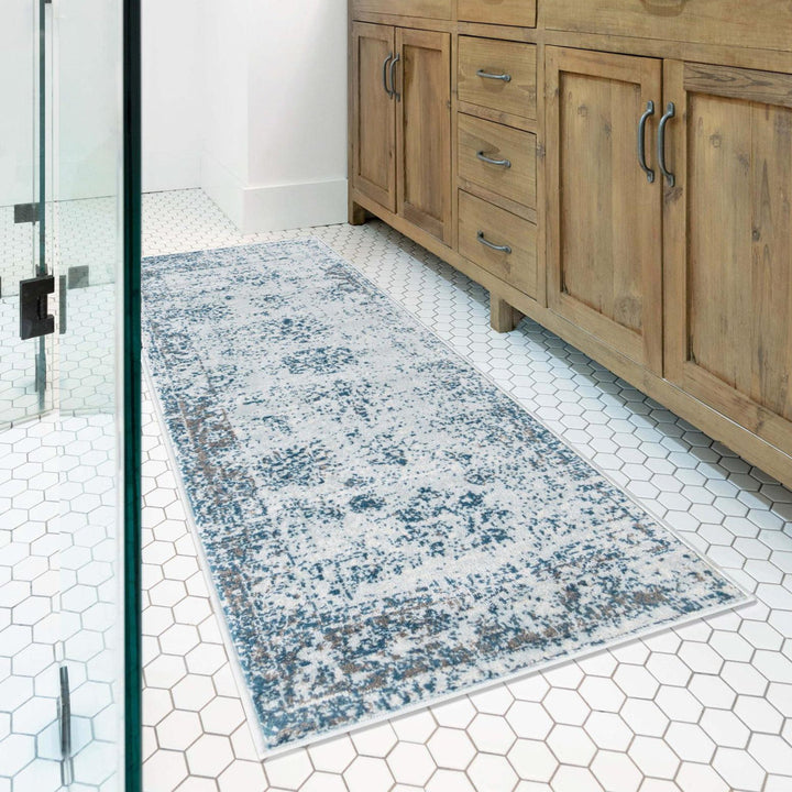 Brandt Abstract Light Blue/Navy Area Rug Mistana™ Rug Size: Runner 3'3" x 19'8"
