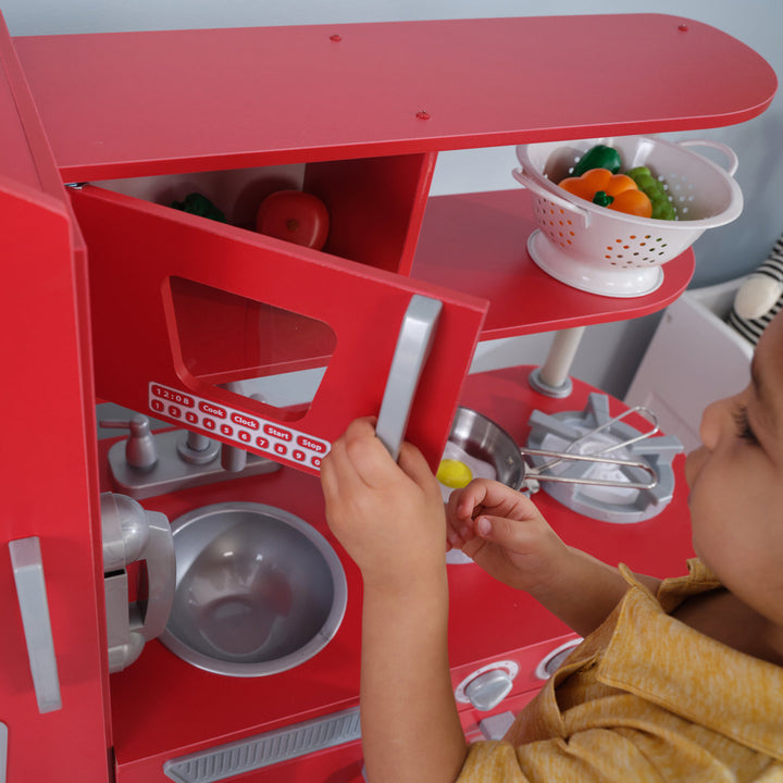 Vintage Wooden Play Kitchen with Ice Maker and Play Phone KidKraft Color: Red