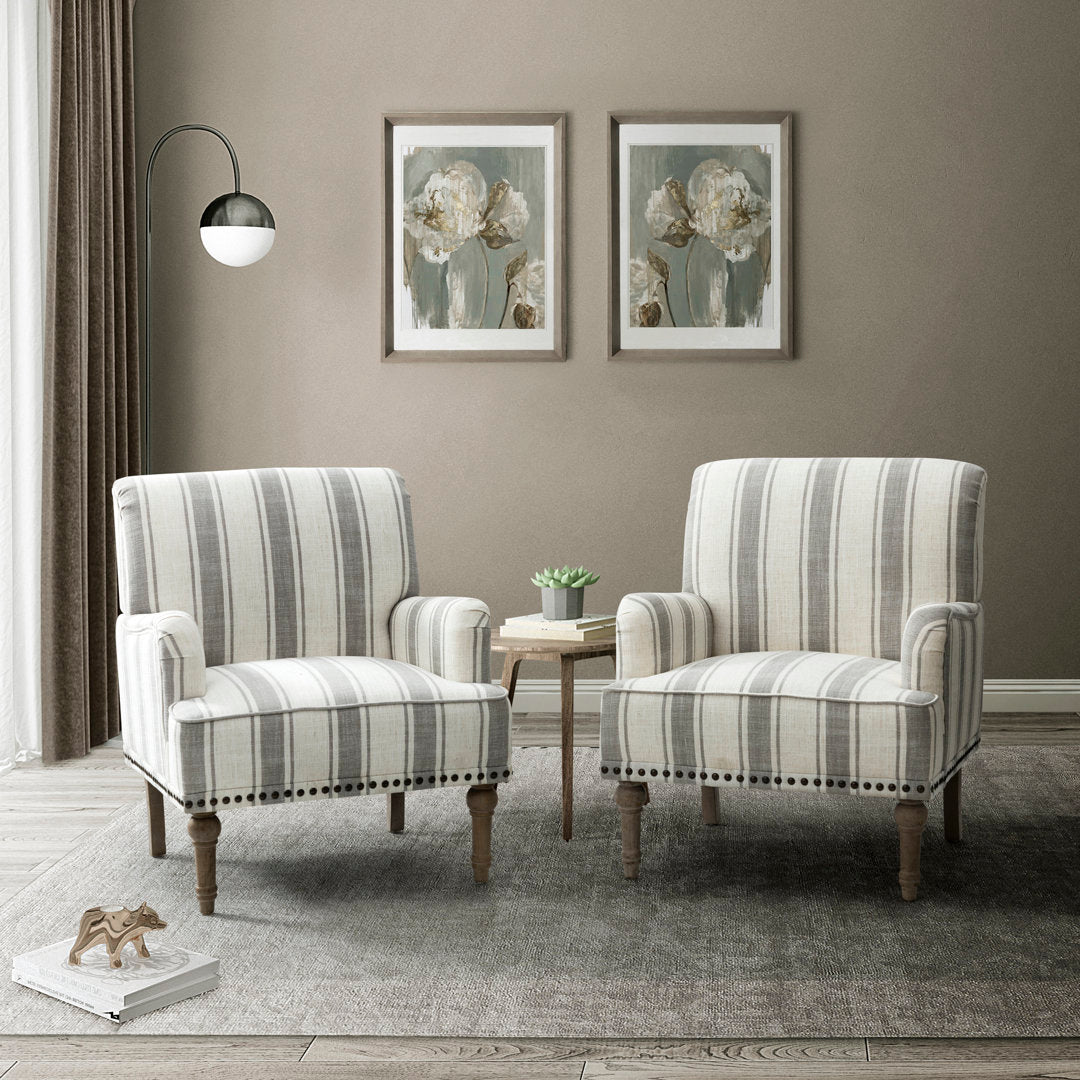 Arching Armchair With Solid Wood Turned Legs and Nailhead Trim (Set of 2) Sand & Stable™ Upholstery Color: Gray