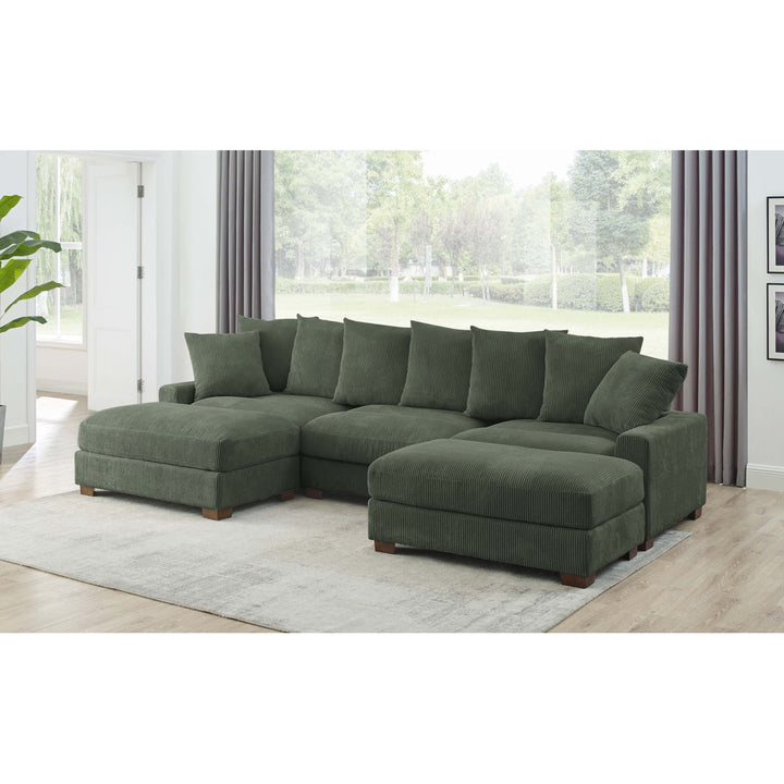 Ashira 126.5" Wide Reversible Modular Corner Sectional with Ottoman Wade Logan® Body Fabric: Green Corduroy