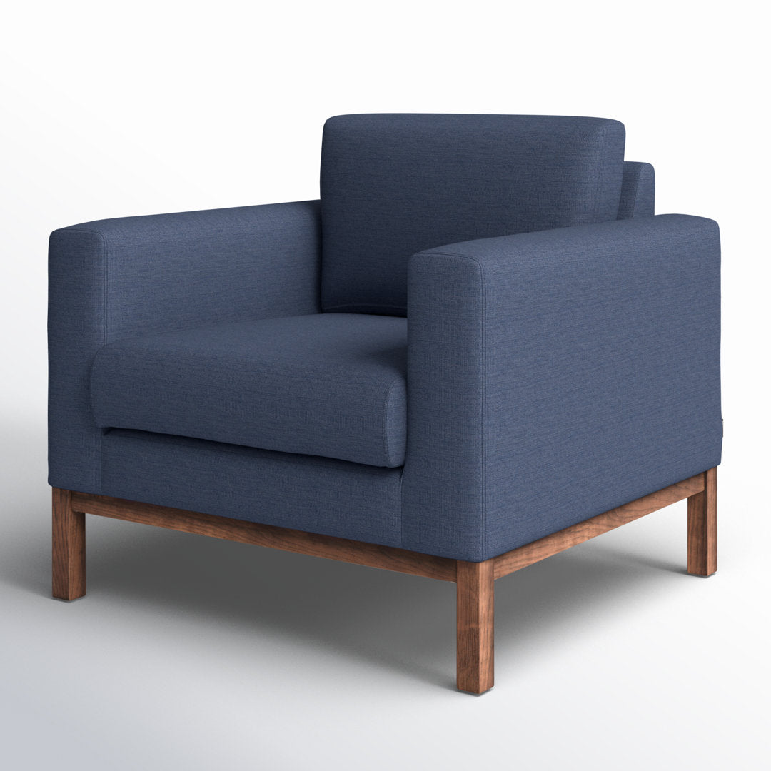 Clayton Upholstered Armchair Joss & Main Fabric: Venga Dust Blue Performance Basketweave