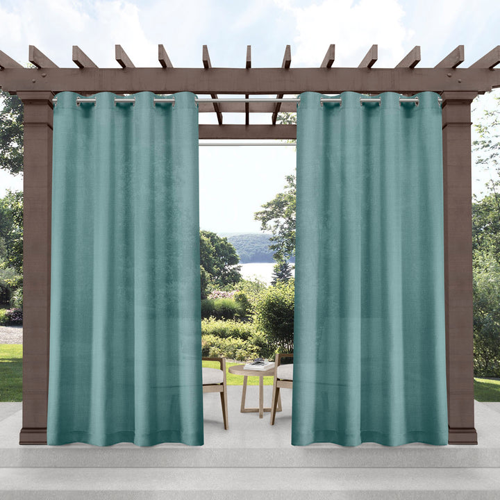 Exclusive Home Miami Semi-Sheer Textured Indoor/Outdoor Grommet Top Curtain Panel Pair (Set of 2) Breakwater Bay Curtain Color: Teal Size per Panel: 54" W x 84" L
