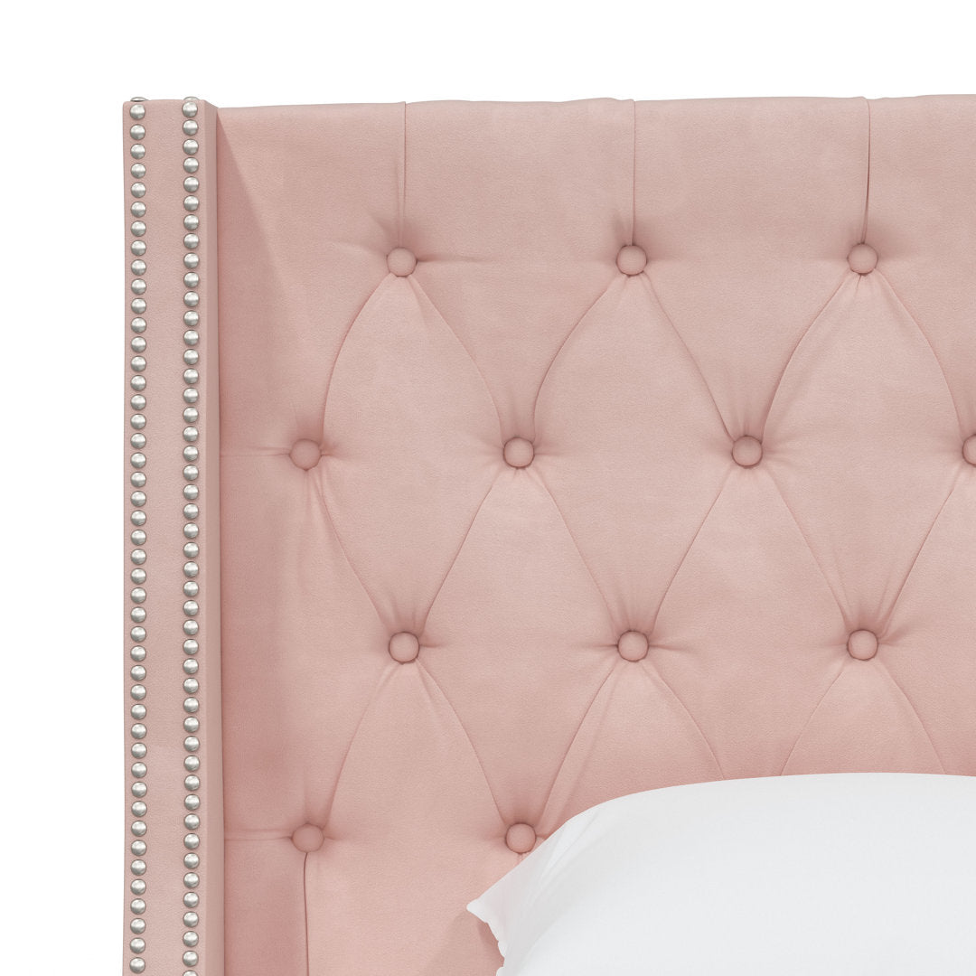 Annabel Upholstered Wingback Bed Kelly Clarkson Home Size: Twin Body Fabric: Classic Blush Performance Velvet