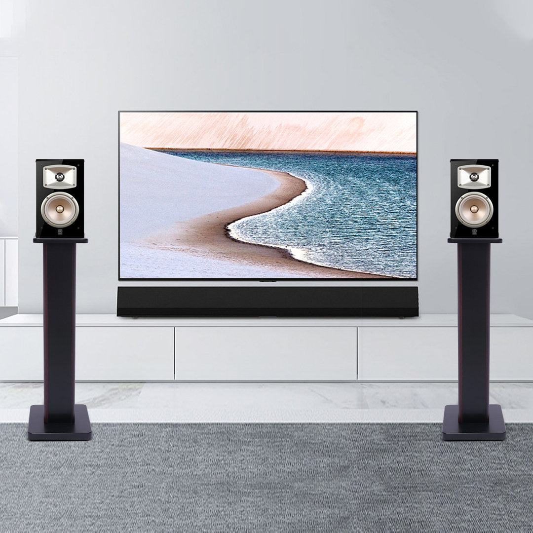 Wood 27.6" Fixed Height Speaker Stand (Set of 2) Latitude Run® Finish: Dark Brown
