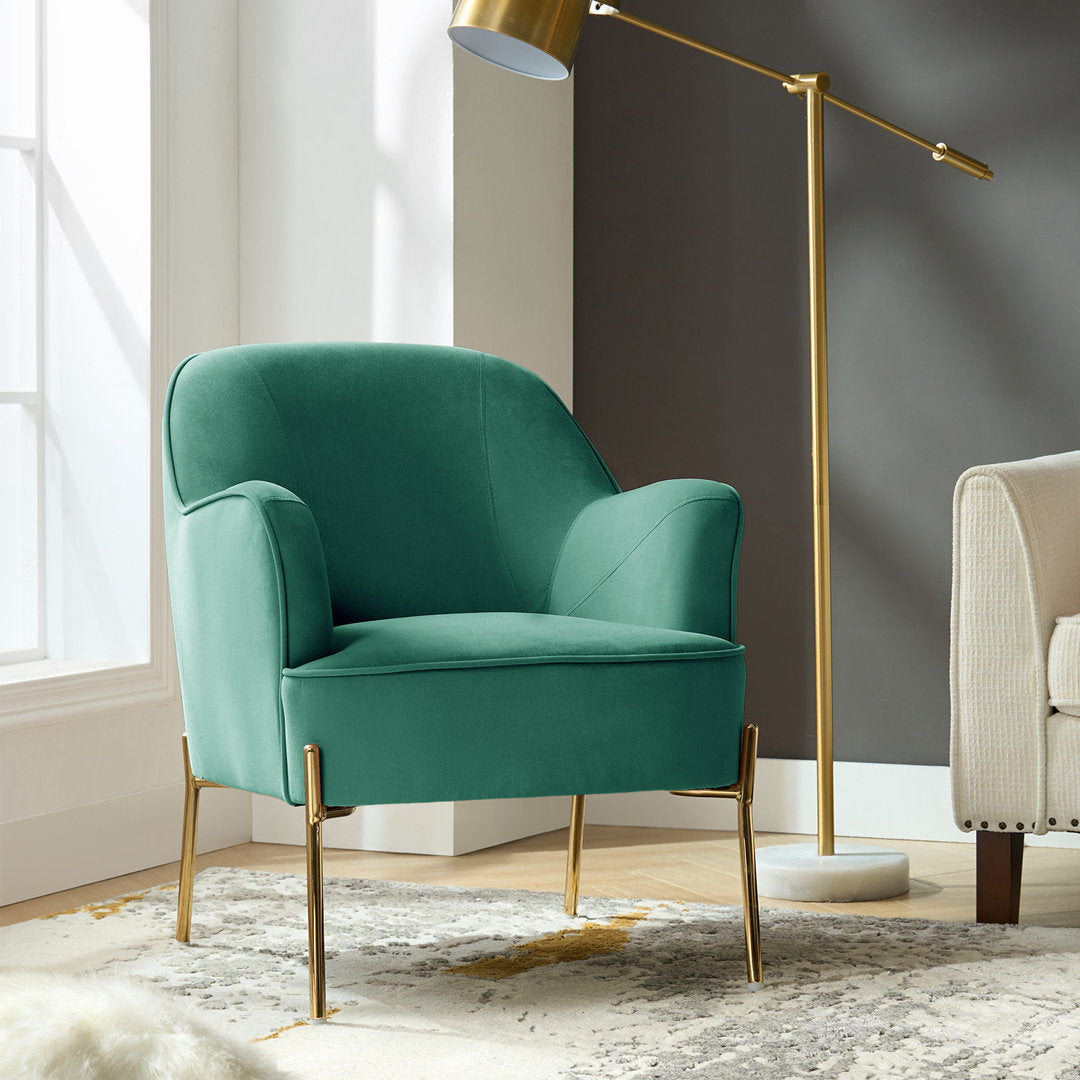 Cleo 26" Wide Contemporary Chair with Recessed Arms Etta Avenue™ Fabric: Green Velvet