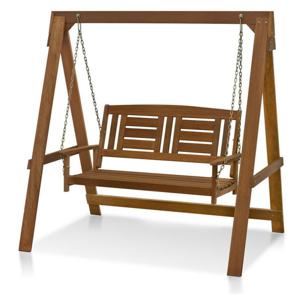 Fina Hardwood Hanging Porch Swing with Stand Millwood Pines