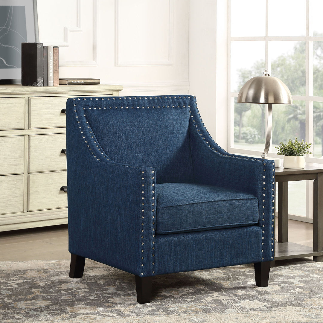 Hilga Erica Accent Armchair With Chrome Nailhead Trim Winston Porter Fabric: Blue Polyester Blend