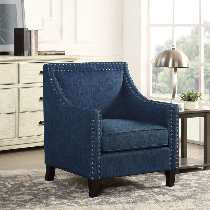 Hilga Erica Accent Armchair With Chrome Nailhead Trim Winston Porter Fabric: Blue Polyester Blend