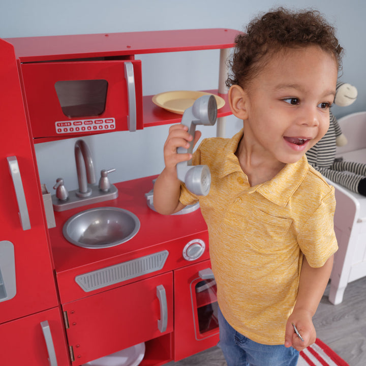 Vintage Wooden Play Kitchen with Ice Maker and Play Phone KidKraft Color: Red