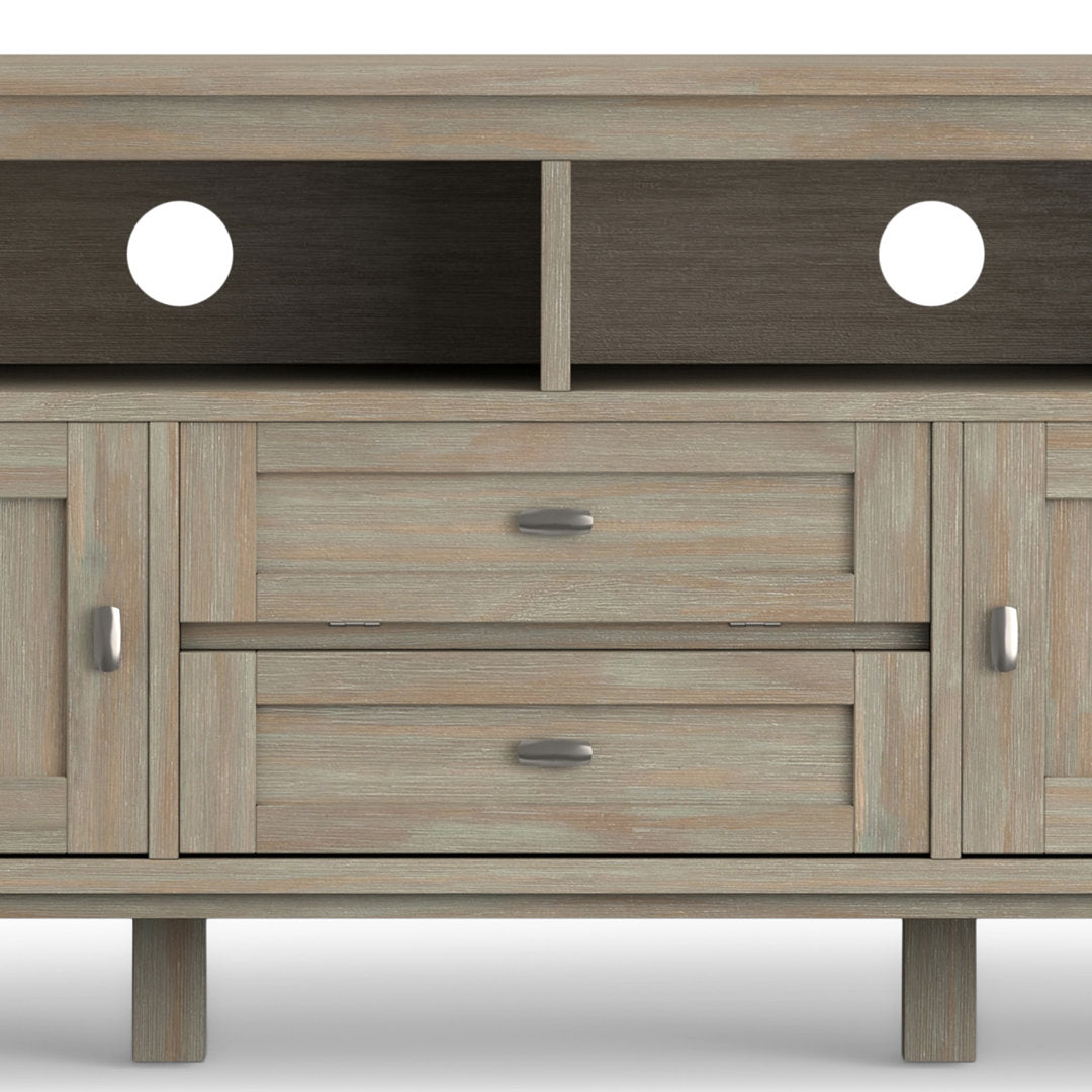 Warm Shaker SOLID WOOD 72 inch TV Media Stand  For TVs up to 80 inches Simpli Home Color: Distressed Gray