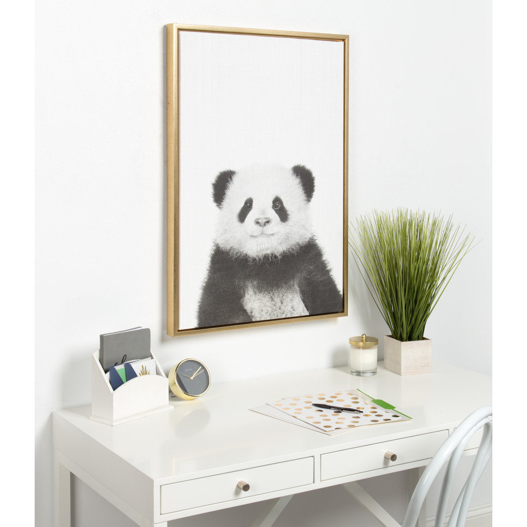 Panda Animal Print Black and White Portrait' Framed Photographic Print on Canvas Ivy Bronx Format: Gold Framed
