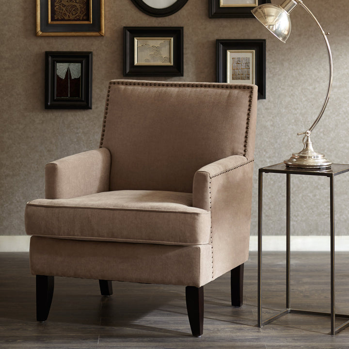 Colton Nailhead Club Chair Three Posts™ Upholstery Color: Sand Polyester