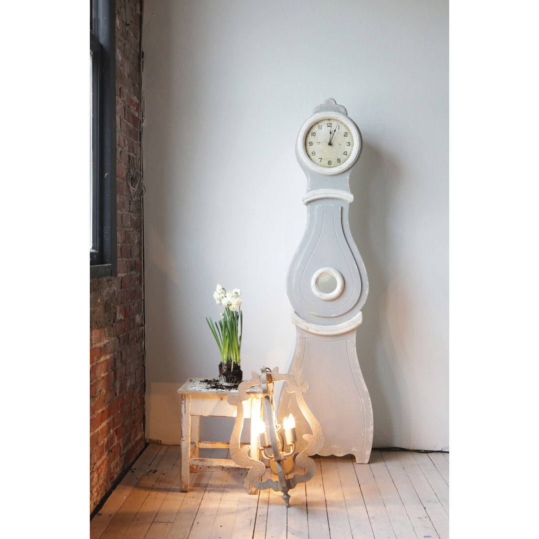 Knupp Tall Distressed Wood Grandfather Style Wall Clock Ophelia & Co.