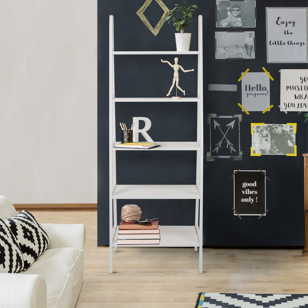 Natrona 72.5" H x 25.25" W Solid Wood Ladder Bookcase Zipcode Design™ Color: White