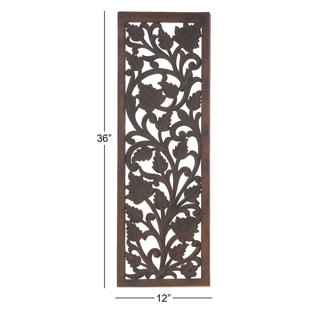 Wooden Handmade Intricately Carved Acanthus Floral Home Brown Wall Decor Fleur De Lis Living