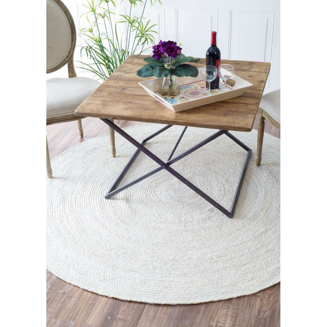 Cruise Handmade Braided Jute Area Rug in Off White Highland Dunes Rug Size: Round 6'