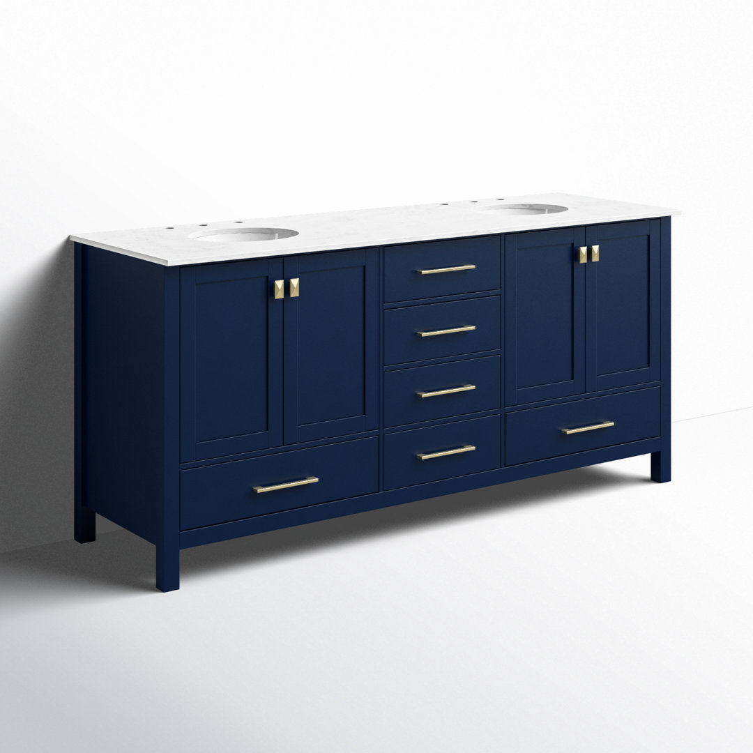 Bagdai 72" Wide Bathroom Vanity Set Wade Logan® Base Finish: Blue, Top Finish: Calacatta Quartz