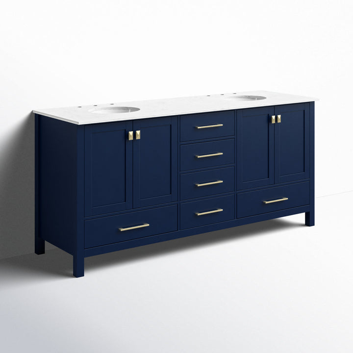 Bagdai 72" Wide Bathroom Vanity Set Wade Logan® Base Finish: Blue, Top Finish: Calacatta Quartz