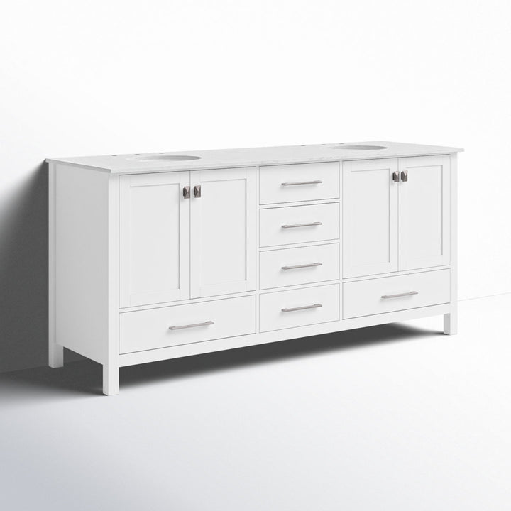 Bagdai 72" Wide Bathroom Vanity Set Wade Logan® Base Finish: White, Top Finish: Calacatta Quartz