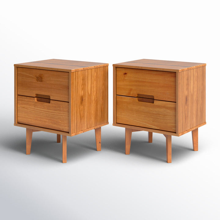 Aizlyn Mid-Century Modern Solid Wood Groove-Handle Nightstands (Set of 2) Wade Logan® Color: Caramel