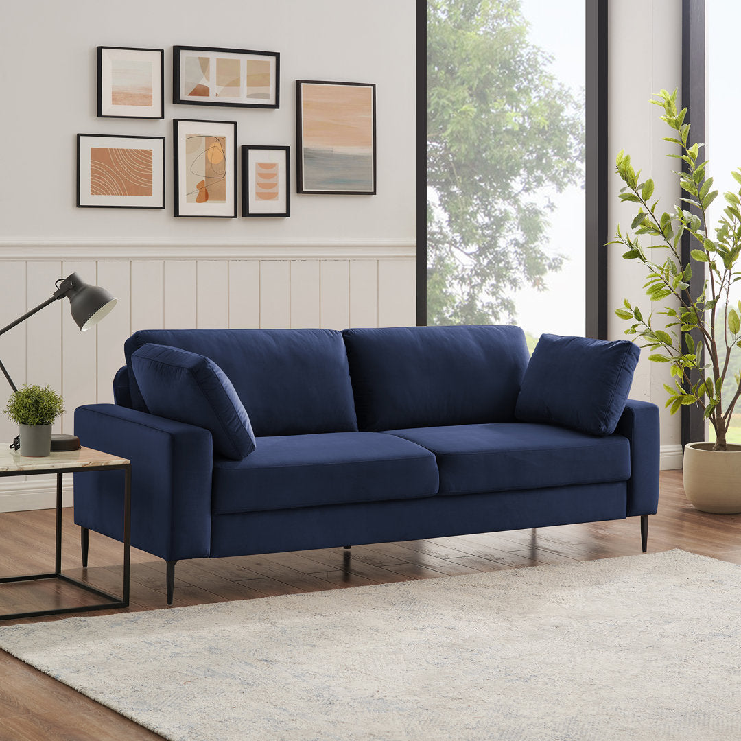 Jeses MINIMORE Modern Style Etta 84.3" Mid-Century Modern Design Sofa Corrigan Studio® Fabric: Dark Blue Velvet