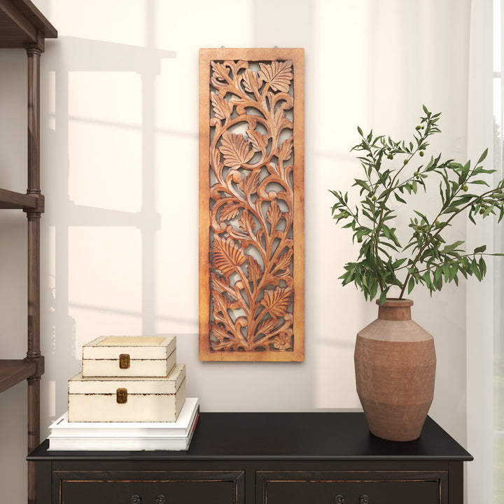 Wooden Handmade Intricately Carved Acanthus Floral Home Brown Wall Decor Fleur De Lis Living