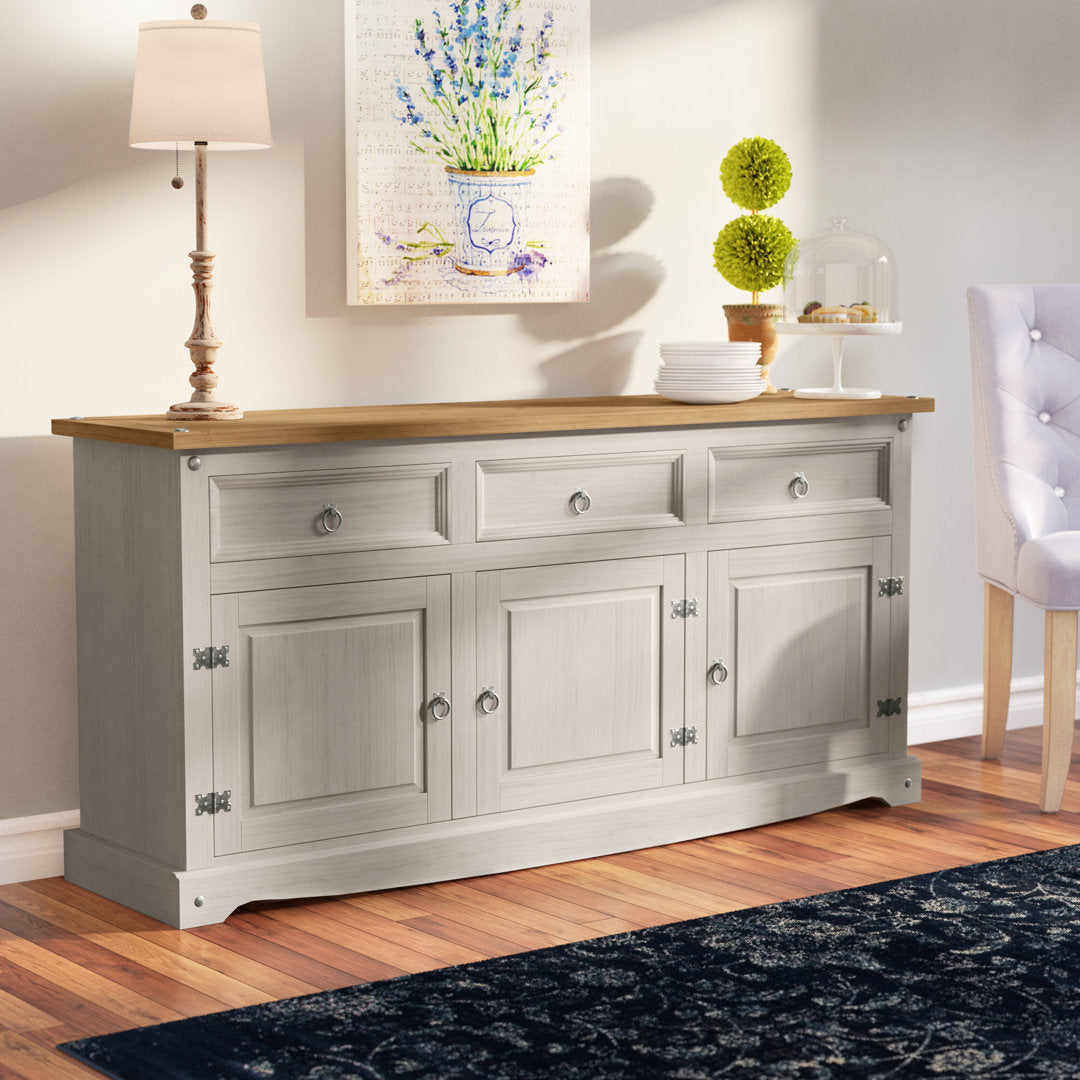 Corona 65.91" Wide 3 Drawer Pine Solid Wood Sideboard Gracie Oaks Color (Base/Top): Gray Wash Stain/Antique Brown Stain
