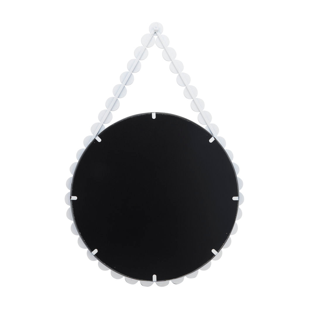 36" Beaded Round Mirror Contemporary Boho Coastal White and Natural Hanging Wooden Wall Mirror Decor Mistana™ Teen