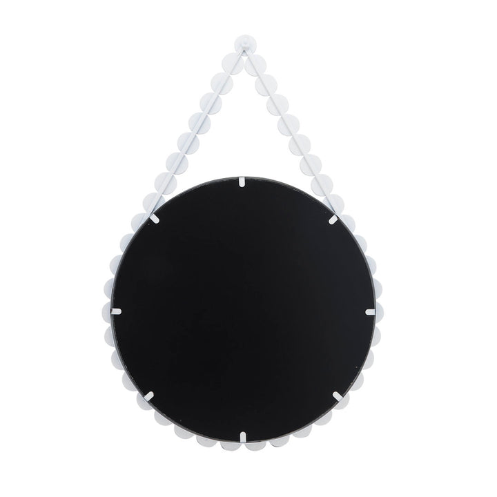 36" Beaded Round Mirror Contemporary Boho Coastal White and Natural Hanging Wooden Wall Mirror Decor Mistana™ Teen