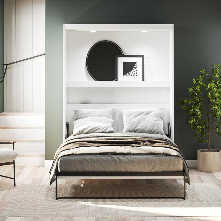 Makassar Murphy Bed with Gallery Shelf & Touch Sensor LED Lighting Wade Logan® Color: White Size: Full / Double