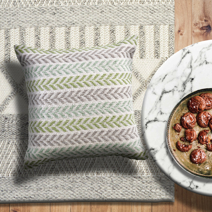 Hand-Woven Chevron Cotton Throw Pillow Rajani Home Color: Green/Multi