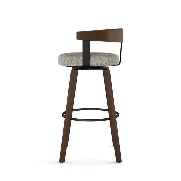 Calvion Swivel Counter & Bar Stool with Wooden Backrest Wade Logan® Upholstery: Light Beige/Gray Bouclé, Seat Height: Counter Stool (26.25" Seat Height)
