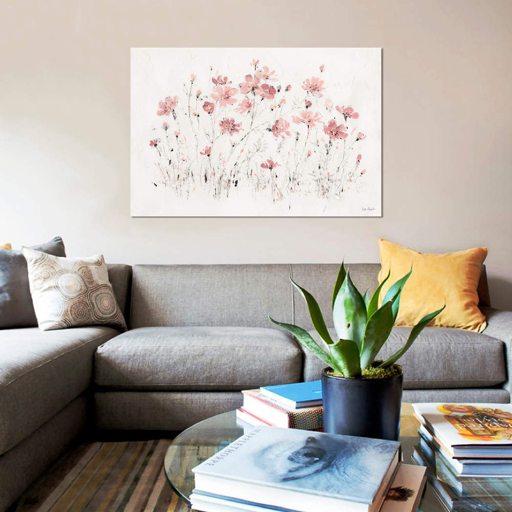 Wildflowers Pink I' Print on Canvas East Urban Home Mat Color: No Mat Size: 18" H x 26" W x 1.5" D Format: Black Framed Fine Art Paper