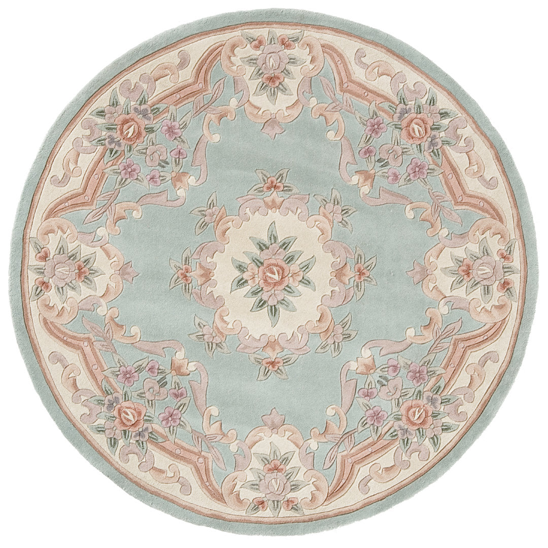 New Aubusson Traditional Light Green Area Rug The Conestoga Trading Co. Rug Size: Round 6'