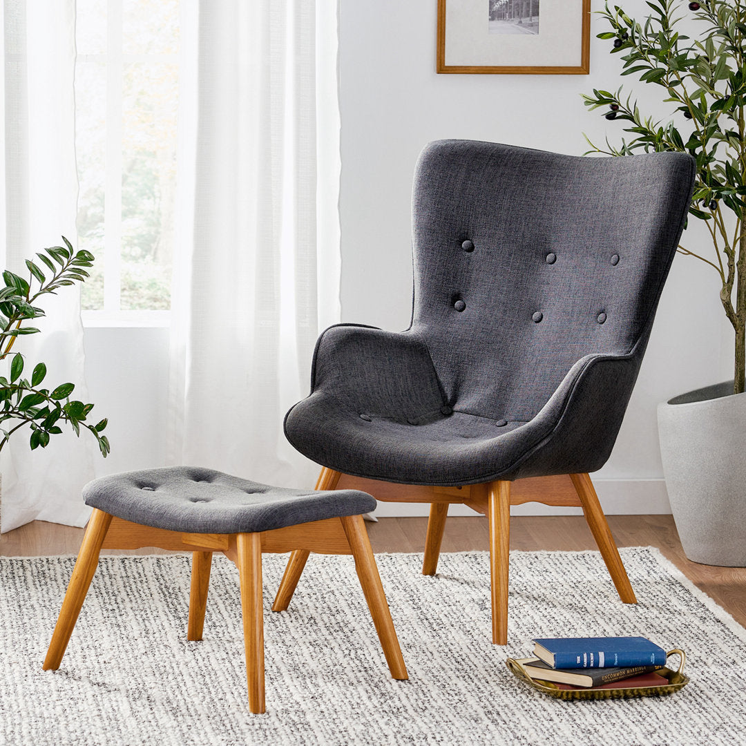 Dayon 68.58Cm Wide Tufted Polyester Lounge Chair and Ottoman George Oliver Fabric: Dark Gray Fabric