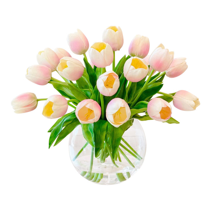 Tulip in Vase Primrue Flowers/Leaves Color: Light Pink Ombre