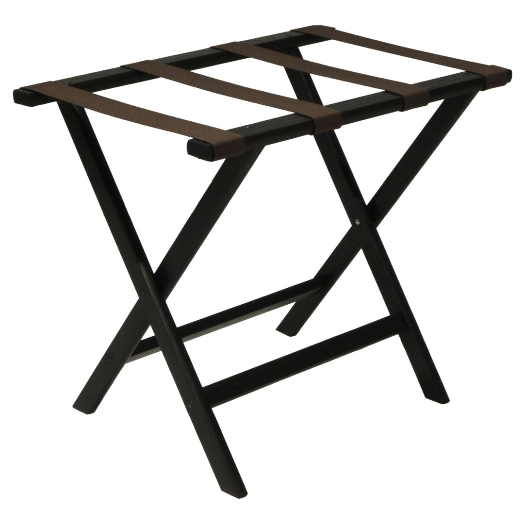 Folding Wood Luggage Rack Wooden Mallet Color: Black Fabric: Brown