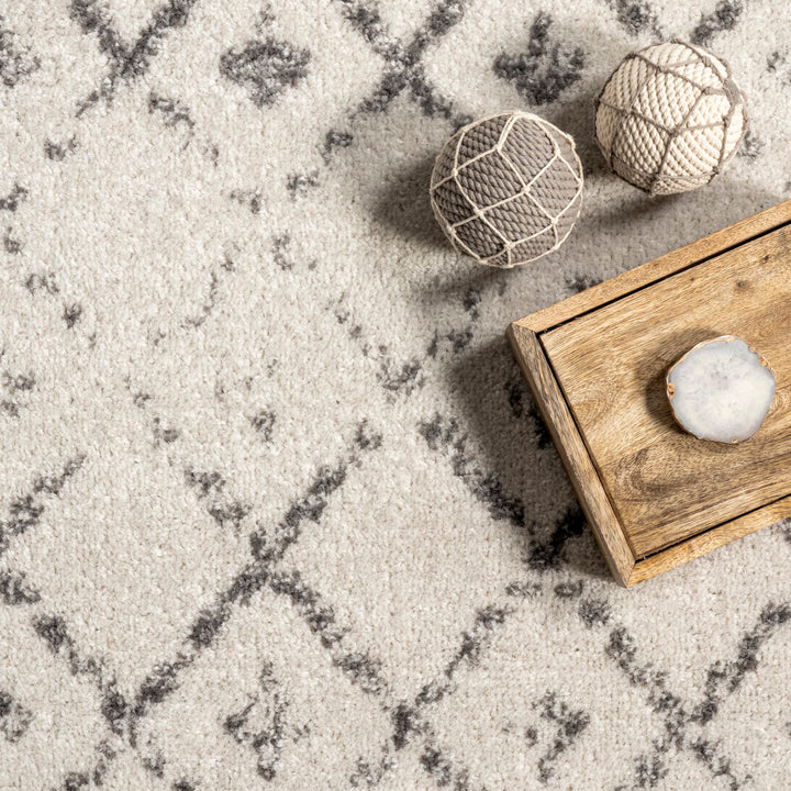 Giannini Geometric Moroccan Area Rug in Gray/ Off White Union Rustic Rug Size: Oval 6'7" x 9'