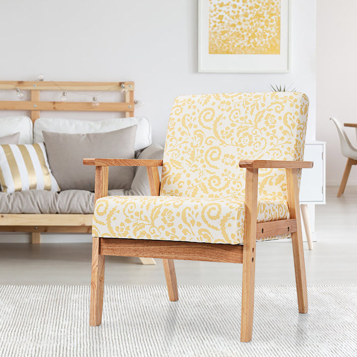25" Wide Linen Armchair George Oliver Fabric: Yellow Floral 100% Linen
