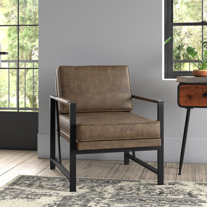 25.5" W Upholstered Armchair with Removable Seat & Back Cushion Trent Austin Design® Fabric: Brown Faux Leather