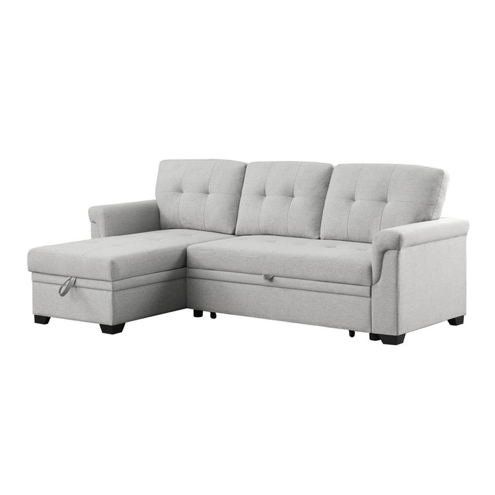 Efim 84" Wide Reversible Sleeper Sofa & Chaise Ebern Designs Fabric: Light Gray Linen Blend