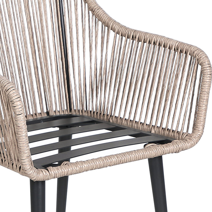 Cassil Patio Dining Armchair with Cushion (Set of 2) Wade Logan® Frame Color/Cushion Color: Beige Frame/Light Gray Cushion