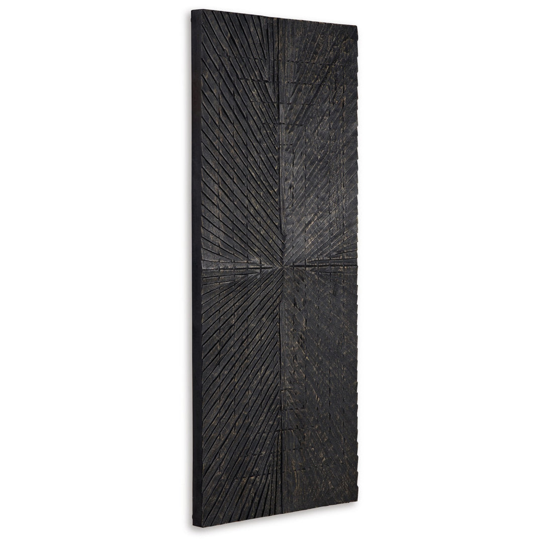 Ernest Wall Decor, Carved Sunburst Design, Wood Panel Benjara Color: Black