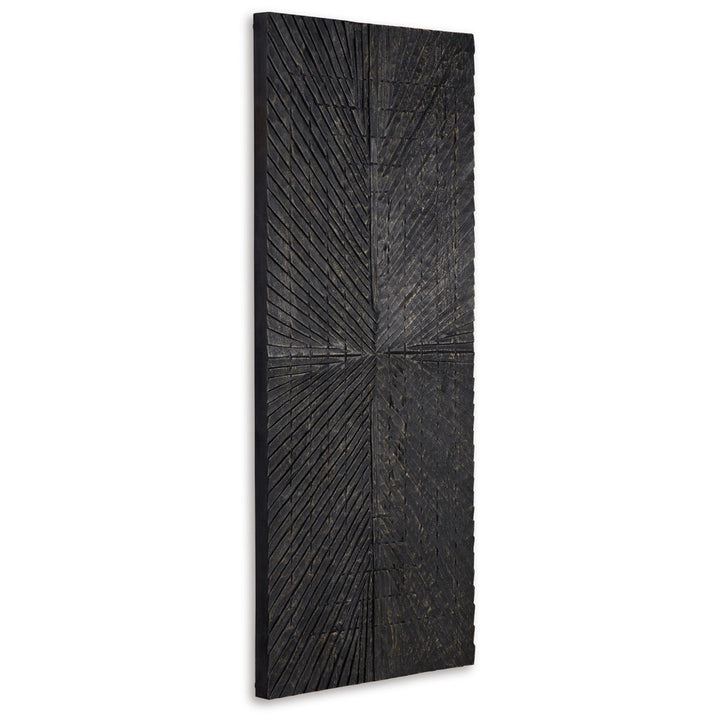 Ernest Wall Decor, Carved Sunburst Design, Wood Panel Benjara Color: Black