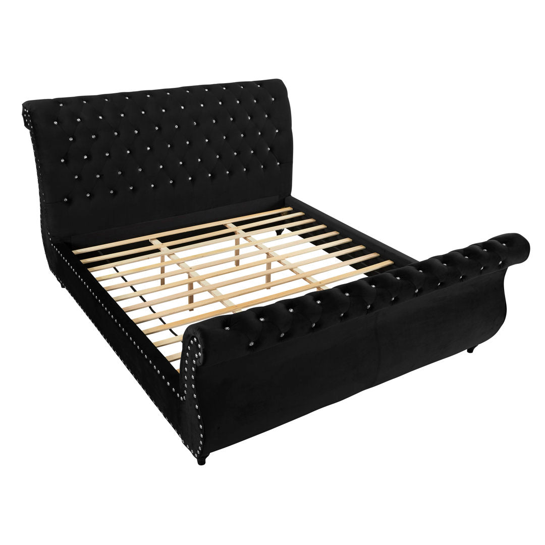 Matos Tufted Upholstered Sleigh Bed Rosdorf Park Color: Black Size: Queen