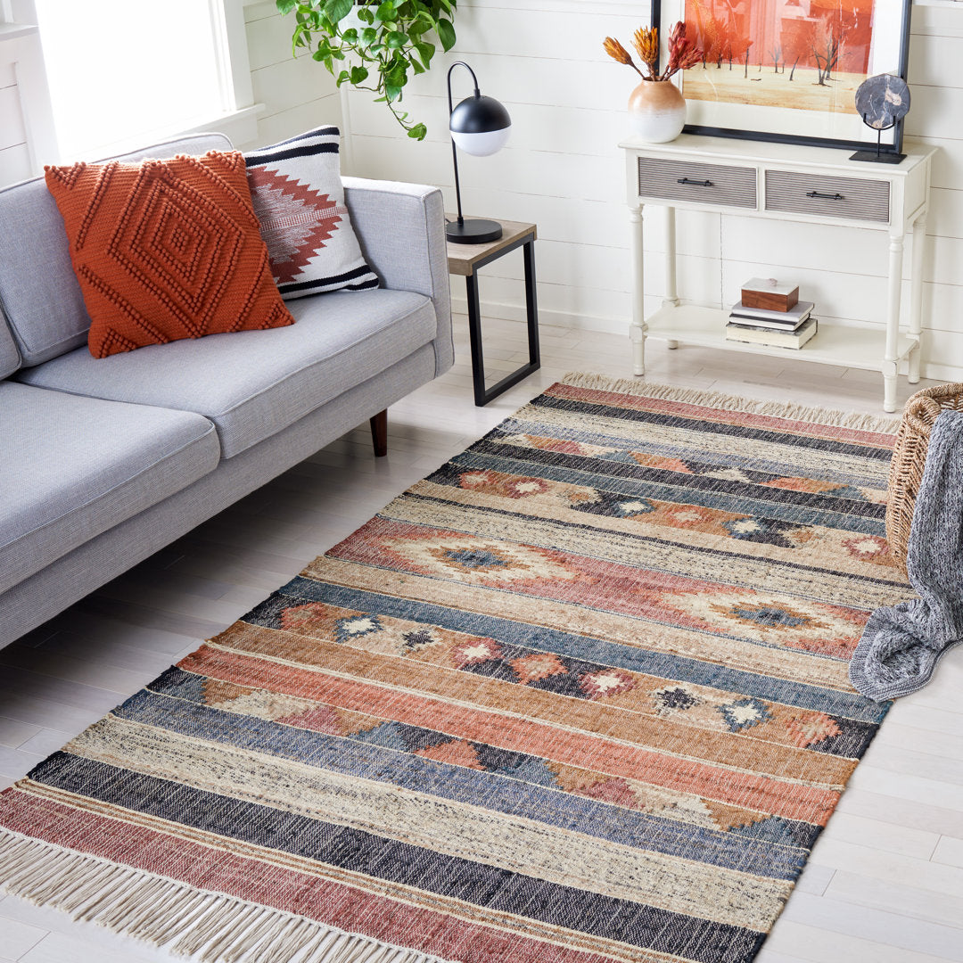 Brooke Southwesten Flatweave Jute/Cotton Blue/Rust Area Rug Kelly Clarkson Home Rug Size: Rectangle 4' x 6'