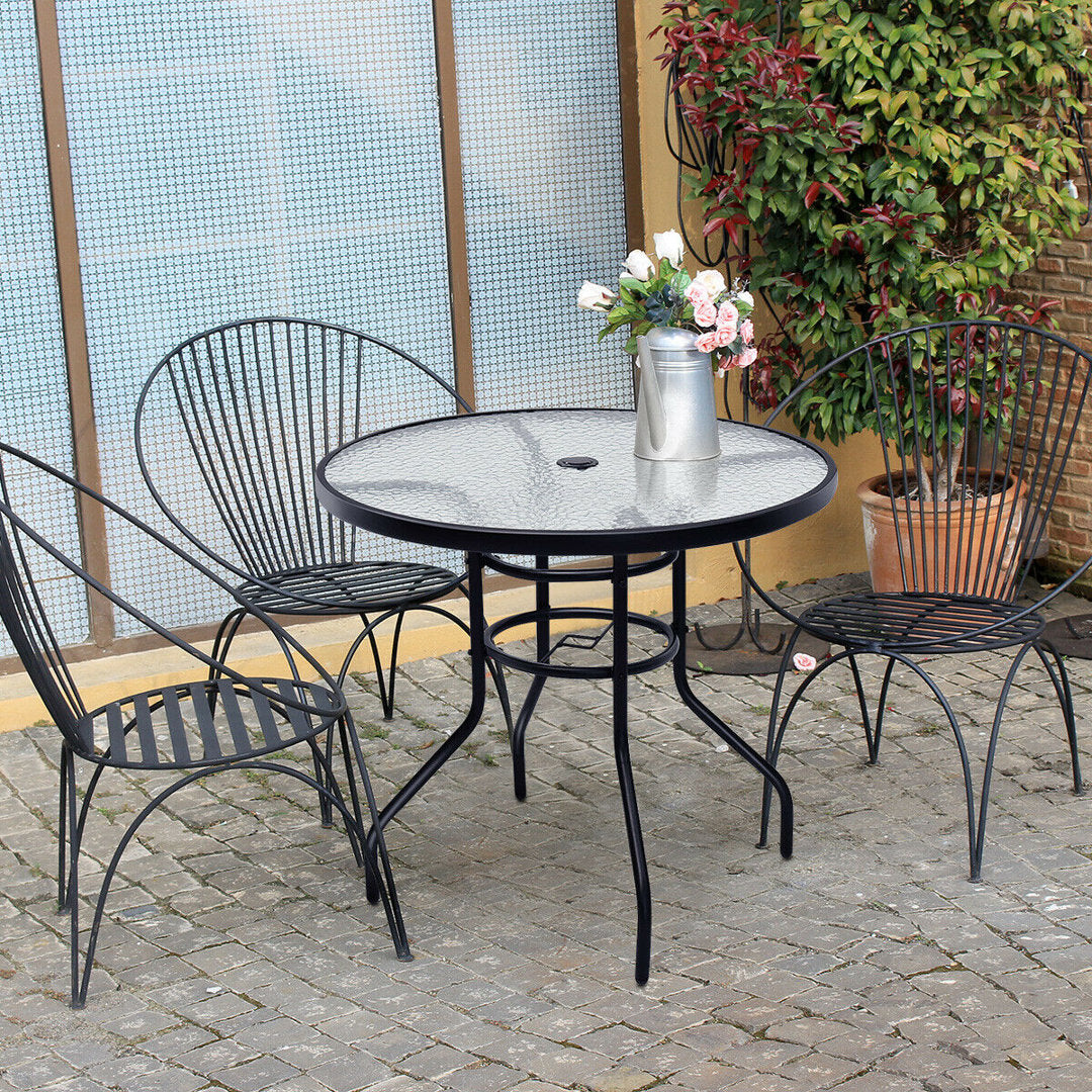 32'' Patio Round Table Tempered Glass Steel Frame Outdoor Pool Yard Garden Winston Porter