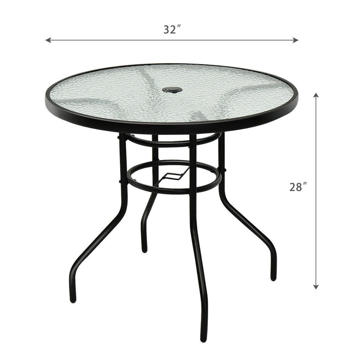 32'' Patio Round Table Tempered Glass Steel Frame Outdoor Pool Yard Garden Winston Porter