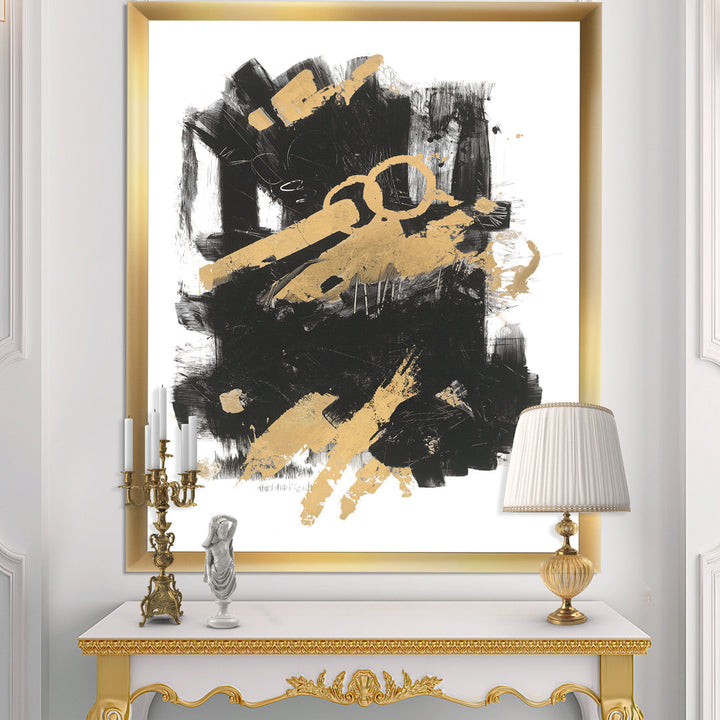 Gold and Black Drift I' Picture Frame Print on Canvas East Urban Home Size: 40" H x 30" W x 1.5" D Format: Gold Framed