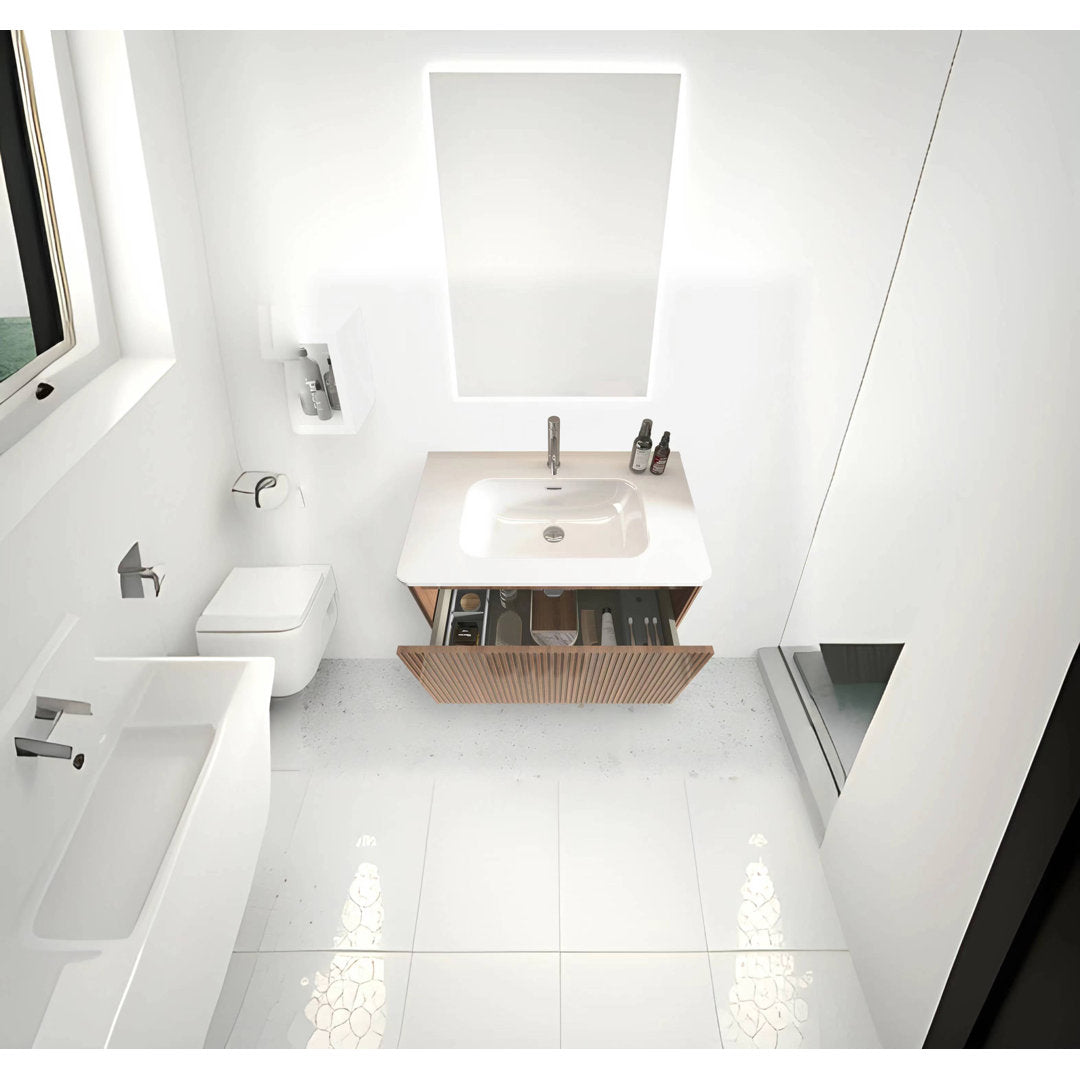 Burkard 30'' Wall Mounted Single Bathroom Vanity with Ceramic Top Ebern Designs